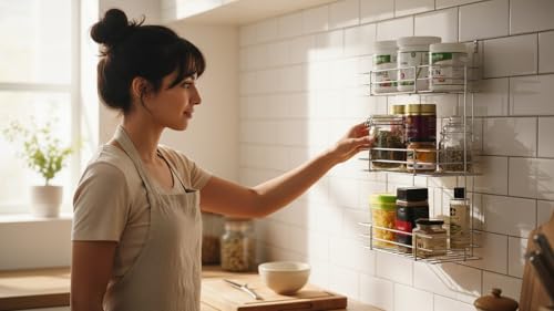 Image of 3 Layer Stainless Steel Kitchen Rack | Multipurpose Wall Hanging Shelves for Utensils, Oil Bottles & Spices | Bathroom Storage Organizer Stand | Durable & Rust-Free 3-Tier Container Holder