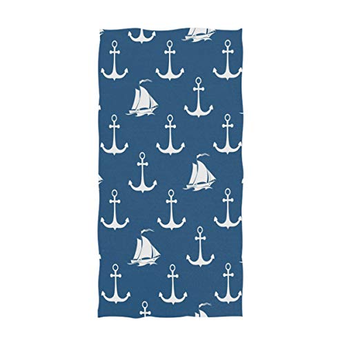 Naanle-Stylish-Anchor-Sailboat-Pattern-Soft-Large-Hand-Towels-Multipurpose-for-Bathroom-Hotel-Gym-and-Spa-16-x-30Navy-Blue