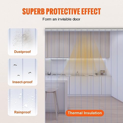 Vevor TXMLPVC8820CMMJQ3 Strip Curtain, 96 Inch Height X 96 Inch Width, 0.08 Inch Thickness, 16Pcs Clear Pvc Strip Door Curtain, Freezer Curtain, Plastic Door Strips thumb #2