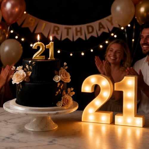 Image of Balloonistics LED Marquee Number 21 Light - Cordless Battery-Operated Light Up Number Sign for 21st Birthday, Anniversary, Wedding & Party Decoration, Photo Booth Backdrop, Cake Table Decor