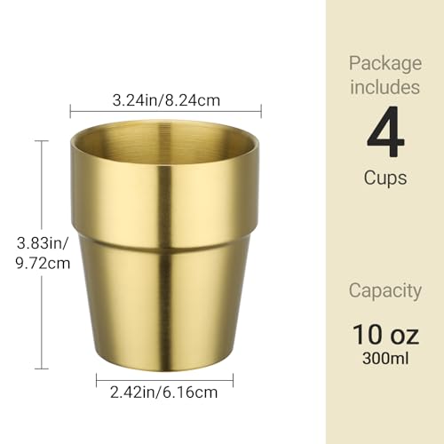 Beasea Stainless Steel Insulated Cup, 10 oz Gold Stainless Steel Cups Set of 4, Stackable Metal Double Wall Air Insulated Drinking Tumbler Glasses for Home Restaurant Office Camping Party by Beasea - Used condition - Image 2