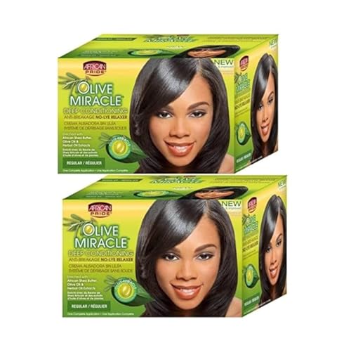 African Pride Olive Miracle Conditioning Anti-Breakage Hair Relaxer 1 kit x 2 Pack Bundle
