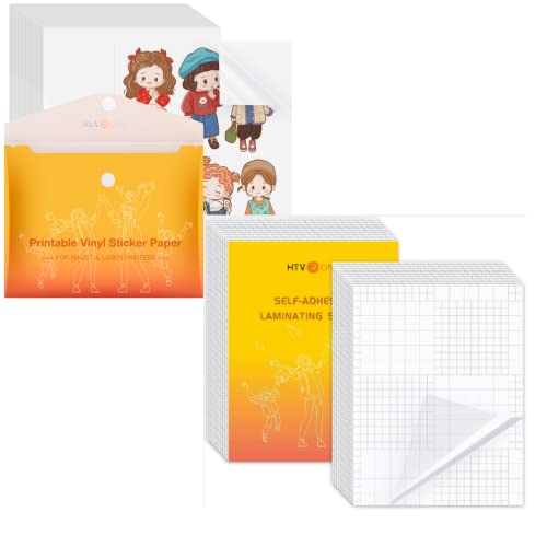 Htvront 50 Sheets Self Laminating Sheets + 100 Sheets Glossy Printable Vinyl Sticker Paper #TOP15