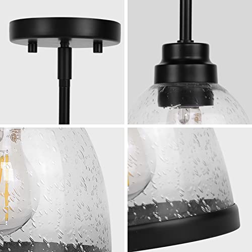 Industrial Pendant Light, Farmhouse Adjustable Hanging Light Fixtures with Seeded Glass Shade, Black Globe Mini Hanging Pendant Lights for Kitchen Island, Dining Room, Bar, Bedoom(1 Pack) - Image 9