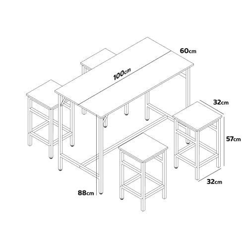 Frankystar Sabi - Tavolo Bar Con 4 Sgabelli Quadrati In Stile Industriale - 5