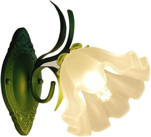 Vintage Floral Lily Wall Sconce French Country Green Iron Wall