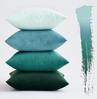 MIULEE Set of 4 Cushions 4 Pack Cushion Covers Throw Pillow 18x18 inch 50x50 cm Green Velvet Cushion Covers for Sofa Decoration Living Room Bed Chair Soft with Invisible Zipper