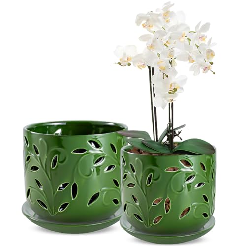 EFISPSS Orchid Pot with Holes, 5+6Inch Ceramic Plant Pots with