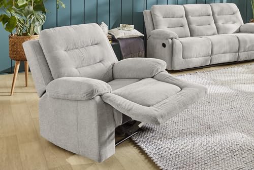 Gemütlicher Fernsehsessel mit Federkernpolsterung und Wellenfedern B101/T98/H103 cm, verstellbarer TV-Sessel durch praktische halbautomatische Relaxfunktion, Bezug Chenille in Grau / 15501 – Bild 6