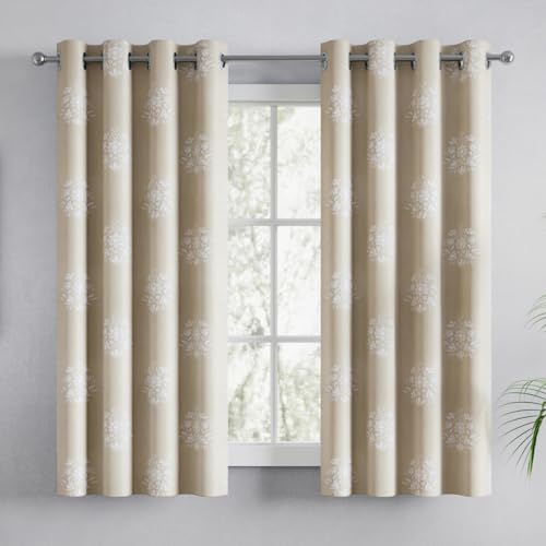 Image of haus & kinder Digital Printed Cotton Window Curtain 5 Feet Long Pack of 2 Window Curtains, 5 Feet Curtain for Window (Ivory Filigree, Beige 130x152 CM)