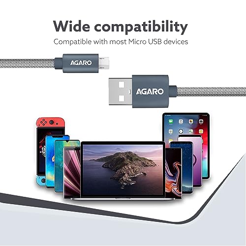 Image of AGARO Micro Usb Charging & Data Tough Nylon Braided Cable For Android Smartphones 1.0 Meters, Grey, 1M