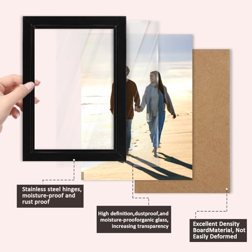 Foribyw Hinged Photo Frames 4x6 inch, Rustic Wood Effect Folding Picture Frame with High Definition Glass, 4 Opening Photo Frame Multiple Pictures for Desktop Birthday Gifts(black) - Cosy Home Interiors Foribyw Hinged Photo Frames 4x6 inch, Rustic Wood Effect Folding Picture Frame with High Definition Glass, 4 Opening Photo Frame Multiple Pictures for Desktop Birthday Gifts(black) - Image 5