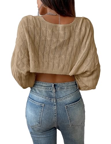 Image of Womens Long Sleeve Open Front Crop Cardigan Sweater Drop Shoulder Shrugs Knit Bolero Sweaters Tops Outwear