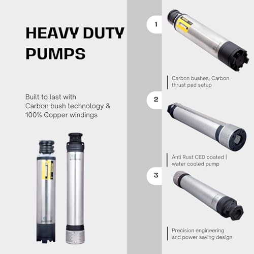 Image of 1Hp Borewell Submersible pump (V4 /4 inch), Carbon bush technology, 100 percent Copper Winding, Water cooled pump,180 feet head (Heavy Duty) (Without starter) (12 Stage)