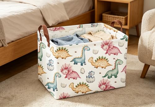 Image of Essme Dinosaur Baskets,Cute Basket ,Dinosaur Baskets with Handles for Dinosaur Room Decor, Clothes,Books Bins.(Cute Dinosaur )