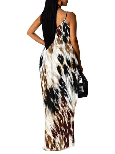 Image of Women's Summer Maxi Dress Spaghetti Strap Floral Boho Beach Long Sundress with Pockets