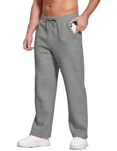 Image of Deyeek Men's Fleece Lined Sweatpants Open Bottom Straight Leg Sweat Pants for Mens Loose Fit Joggers Sweatpants with Pockets