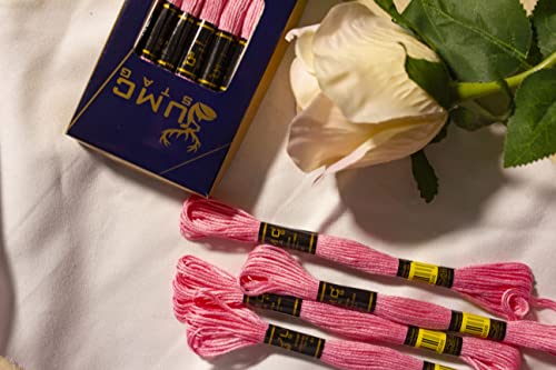 Image of 12 Pieces 50 /957 Geranium Premium Embroidery Thread Egyptian Cotton Skeins Cross Stitch Floss Oeko TEX Stranded Red Light Pink 50