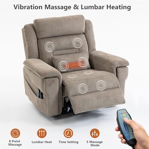 Image of Oversized Power Lift Recliner Chair for Big and Tall, 28 inch Extra Wide Seat Electric Lift Recliners with Heat Massage, Large Lay Flat Reclining Living Room Sofa, Wireless Charging