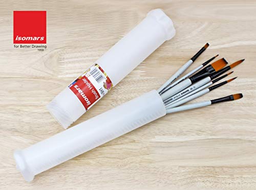 Image of Isomars Professional Round & Flat Paint Brush Set of 14 with Adjustable Brush Holder - Golden Taklon Brushes for Watercolor, Acrylic & Oil Painting | Artist Brushes for Students, Designers & Hobbyists