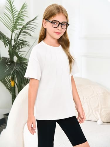 Image of Haloumoning Girls Pleated Oversized T Shirts Kids Summer Short Sleeve Crewneck Casual Tops Tees 5-14 Years
