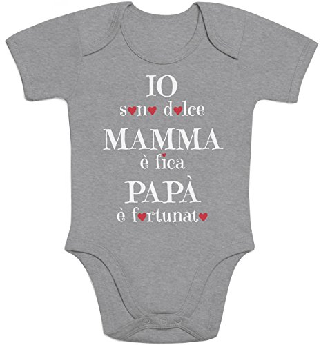 Shirtgeil Io Sono Dolce, Mamma è Fica, Regalo Festa della Mamma Body Neonato Manica Corta Newborn Grigio