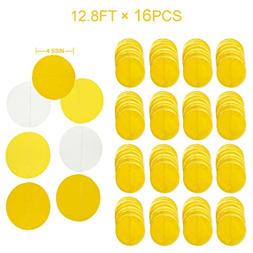 Image of 205 Ft Yellow White Party Decorations Gradient Yellow Big Circle Dots Backdrop Streamer Ombre Yellow Tissue Paper Polka Dot Hanging Garland for Birthday Bee Sunflower Lemon Party Supplies