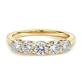 Anillos de oro amarillo para mujer, anillos de compromiso con 5 piedras con moissanita Au375 de oro amarillo de 9 quilates, talla M 1/2