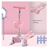 GAOTTINGSD Patinetes para Niños Patinete 3 Ruedas con Rueda de Destello,Diseño Scooter Plegable for Niños de 3 a 12 Años,Alturas Ajustables 57-67-72CM (Color : Pink)