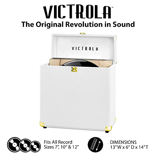 Image of Victrola Collector - Vinyl Record Storage Case, Holds 30+ LPs - White | Vinyl record storage case, holds 30+ LPs (33 /45 /78), corner guards, heavy-duty hinges, dust and scratch protection