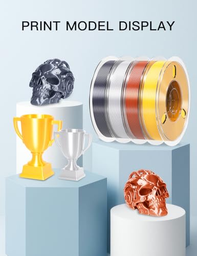 Image of PINBALL 500gX4 Spools Silk PLA 3D Printer Filament Bundle, Shiny Metallic Filament 3D Printing Filament 1.75mm, 500g*4 Gold /Grey /Silver /Red Bronze