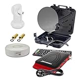 PremiumX Mobile Camping SAT-Anlage im Transport- Koffer Antenne Single LNB 10m Koaxial-Kabel F-Stecker DVB-S2 Satelliten Receiver FullHD