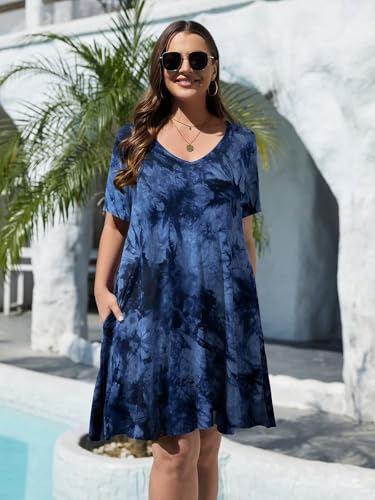 Image of BELAROI Women Casual Summer Dresses Loose Tshirt Beach Sundress V Neck Plus Size Swing Tunic Pockets