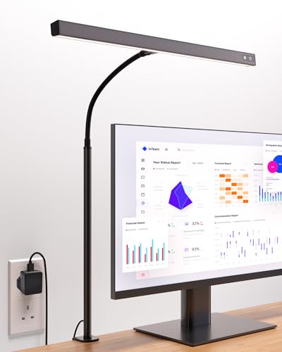 RIXGLEAM LED Desk Lamp with Clamp Eye Caring LED Desk Light Monitor Light Bar Flexible Arm with USB Charger Desk Lamps for Home Office Accessories Study Crafts & Drawing(Black)