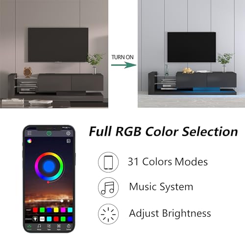 BAMACARED Stand TV 70 Inch Black LED TV Stand For 80 75 70 Inch TV, LED TV Stand For Living Room, LED Entertainment Center with Storage, 90 Inch TV Stand with LED Lights, 80 75 70 Inch TV Stand Modern
