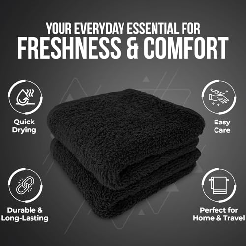Image of DAN RIVER 24 Pack Wash Cloths for Showering [12x12] - 100% Cotton Washcloths Premium Quality Flannel Face Cloths for Bathroom, Highly Absorbent and Soft Feel Wash Clothes, Black