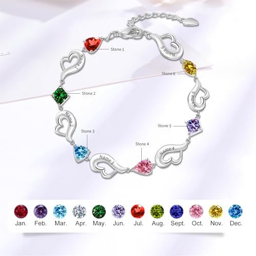 BAUMA AUTO Personalized Birthstone Bracelets for Women with 1-6 Birthstones Custom Heart Name Bracelet for Mother Gifts for Mother's Day, Birthday, Anniversary, Christmas4