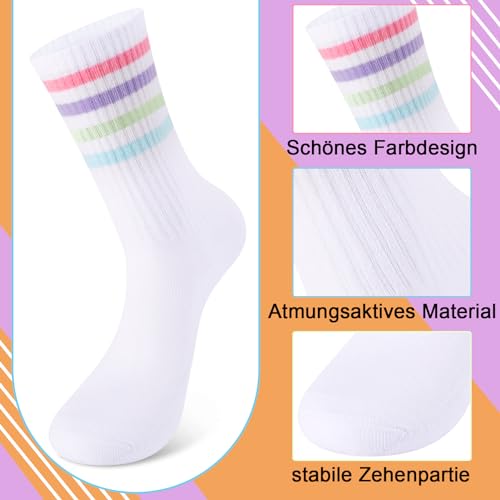 Utensilsto Lot de 4 paires de chaussettes de tennis pour femme avec rayures rétro, Blanc., 35-40 – vue 3
