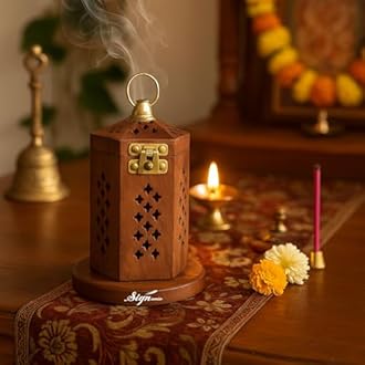SIGNAMIO® Hanging Handcrafted Wooden Sambrani Dhoop Dhup Stand - Perfect Room Decoration and Incense Cone Holder for Home Mandir, Ideal Dhoop Dani and Pooja Items