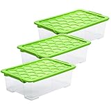 lebensmittelecht kunststoffplatte Maße: 59 x 39,5 x 18,5 cm (LxBxH), Innenmaß: 44 x 31,3 x 17 cm (LxBxH) - Transparente Clipbox mit einem Volumen von 30 Liter - Farbe: durchsichtig, Deckel grün