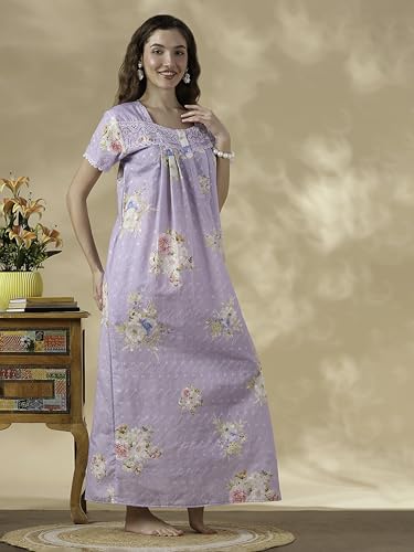 Image of 9shines Label Stylish Chikankari Cotton Nighty Maxi for Women | Full Length Nightgown | Nightdress with Pocket | Embroidery Nighty | Soft Comfortable Cotton Nightwear (1545)
