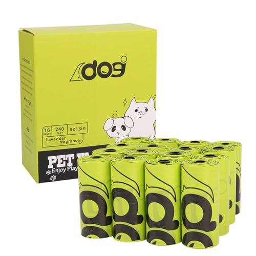 Extra Large Poop Bags for dog Extra Thick Waste Bag Refill Rolls 240 Count Enhanced for Guaranteed Leakproof Lavender Scented 27.5 * 35cm