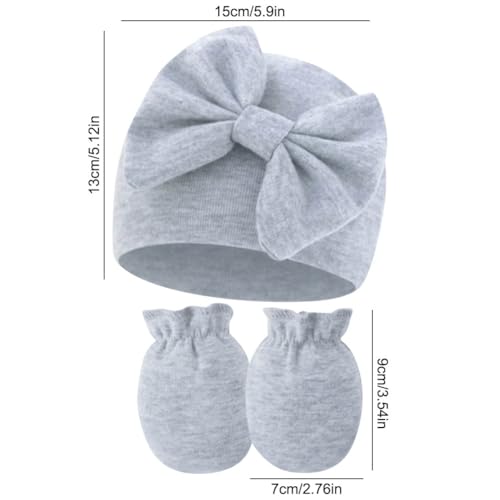 Newborn Baby Girl Hats Mittens Set Toddler Cotton Bow Beanie Infant Baby Cap Winter Hat for Girls Boys2