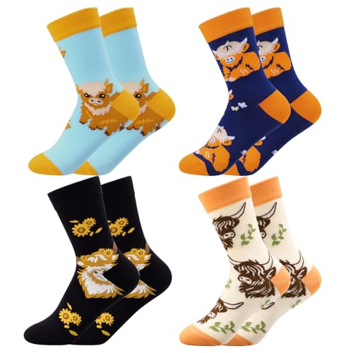 Zuimei 4 Pairs Funny Cotton Socks for Women Girls Animal Patterns Ladies Womens Socks(Blue Nevy Black Khaki)