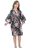 EPLAZA Kids Girls Floral Satin Robe for Birthday Spa Bridal Party Flower Girls Wedding Robes Kimono