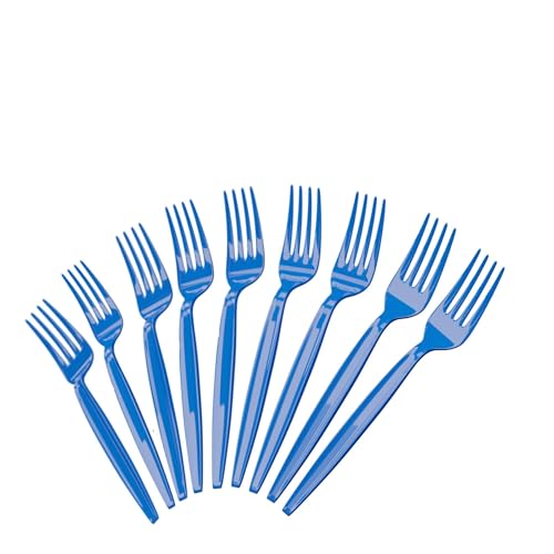 Blue Orchards Blue Plastic Forks (50 Pieces) - Durable Disposable Cutlery for Parties and All Occasions Heavy Duty Royal Blue Bulk Silverware Pack Sturdy Plastic Utensils for Catering & Events