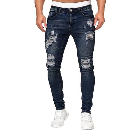 Men's Slim Fit Stretch Ripped Jean Fashion Skinny Outdoor Jean Pants Skinny Tapered Leg Casual Jeans