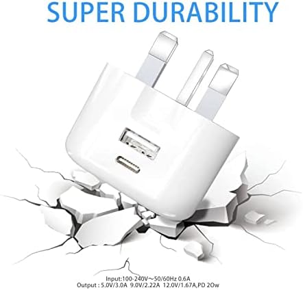 USB C Fast Charger Plug For iPhone 14 14 Pro 14 Pro Max 14 Plus SE 2022 11 12 13 Pro Max Mini iPad iPod PD 20W USB C Power Adapter Dual Port USB Type C Plug Mains Charger, iPhone Charger Plug (WHITE)