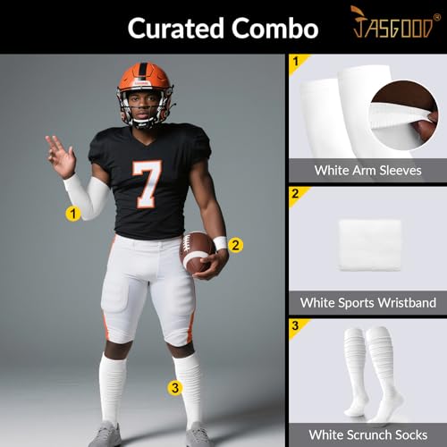 JASGOOD Scrunch Football Socks,Extra Long Padded Athletic Socks for Youth & Men, Scrunch Socks + Arm Sleeves + Wristbands2