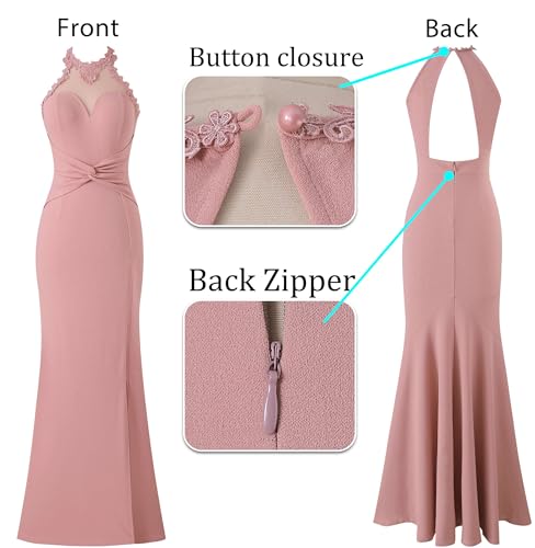 Image of VFSHOW Womens Formal Halter Keyhole Back Prom Gala Maxi Dress Evening Gown | Sexy Illusion Sweetheart Neck, High Slit, Wedding Guest, Applique, Twist Front Mermaid Dresses